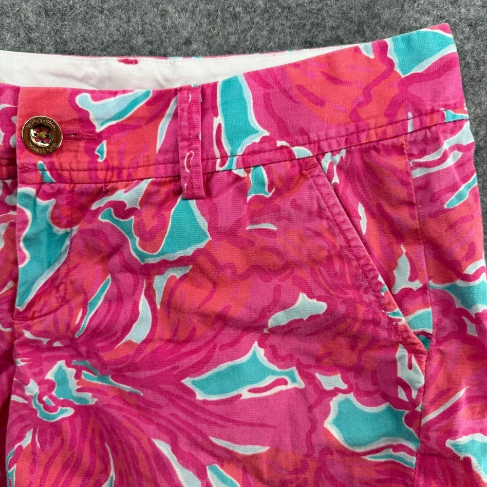 Lilly Pulitzer Callahan Short Womens 6 Pink Turquoise Floral Chino Summer Cotton